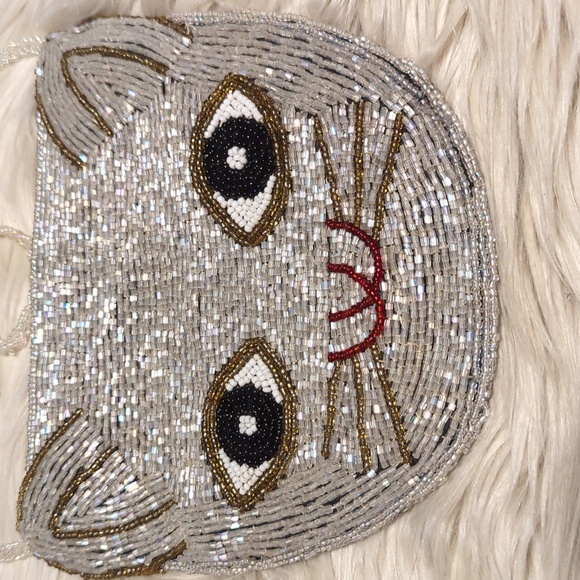 Beaded cat face small crossbody purse bag - Picture 4 of 7